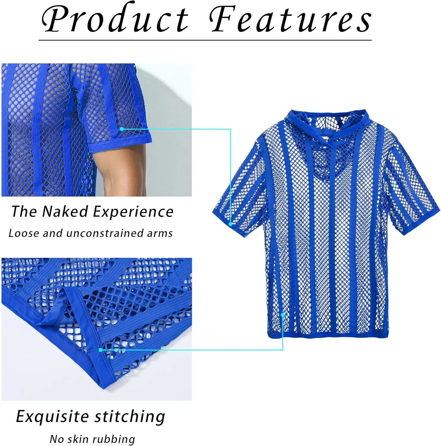 Mens Stripe Hoodies See Through Mesh Short Sleeve T-Shirt Sexy Sheer Muscle Undershirt Top M L XLXL