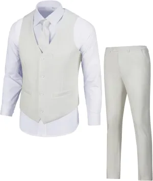 Men's Suit 2 Piece Vest Set Slim Fit Dress Suit Casual Suit Waistcoat Pant