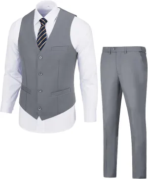 Men's Suit 2 Piece Vest Set Slim Fit Dress Suit Casual Suit Waistcoat Pant