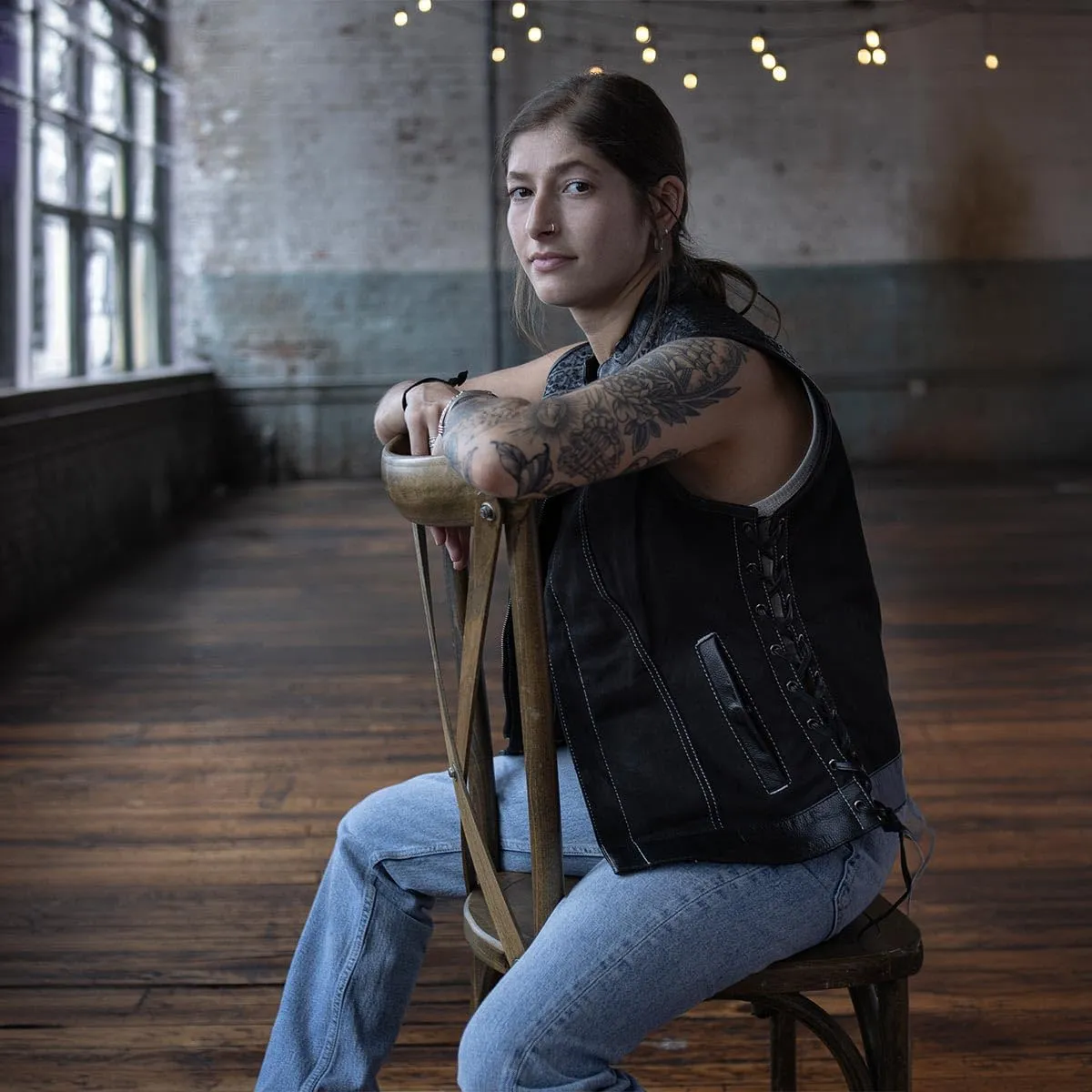 Milwaukee Leather MDL4052 Women's 'Skelly' Black Motorcycle Denim Vest w/Skull Embroidery - Small