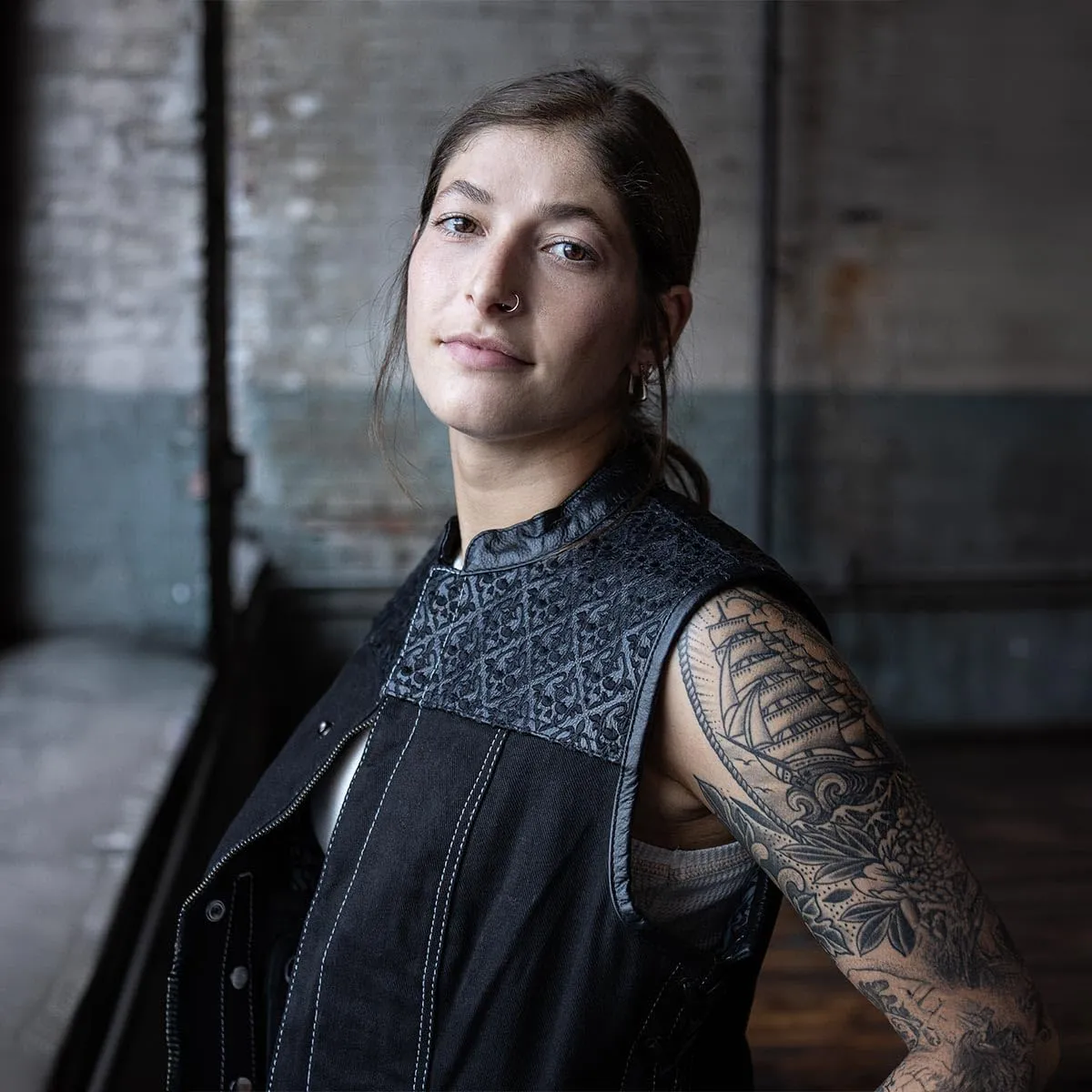 Milwaukee Leather MDL4052 Women's 'Skelly' Black Motorcycle Denim Vest w/Skull Embroidery - Small