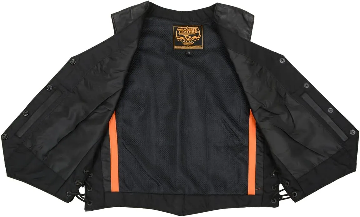 Milwaukee Leather SH1227L Women's Black Leather Side Laces Classic Western Motorcycle Rider Vest W/4-Snaps Closure