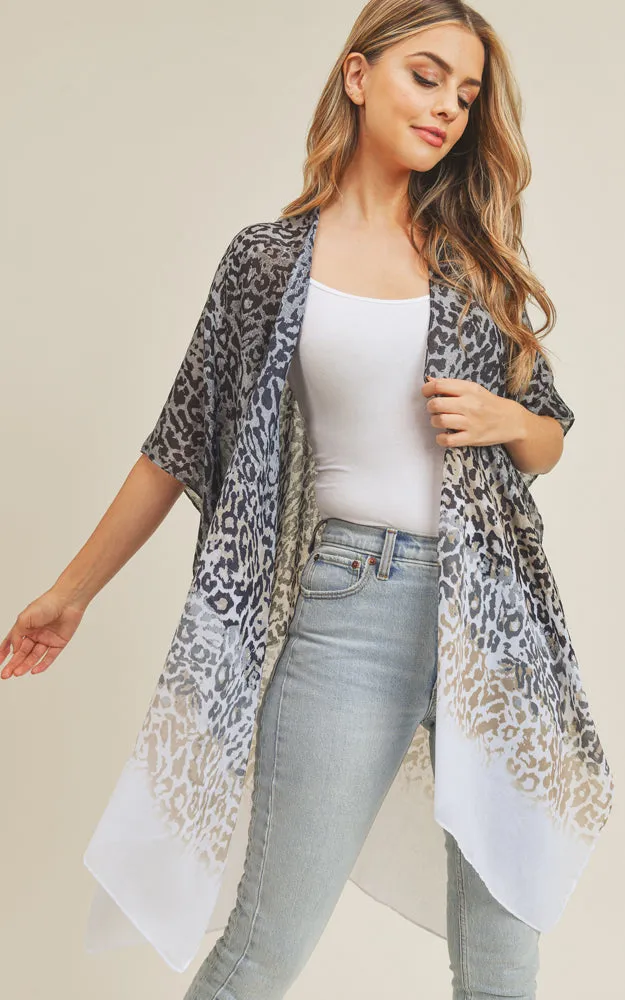 MS0222 Leopard Multi Color Layered Print Cover Up Kimono