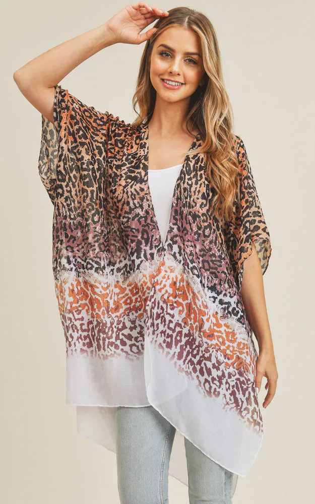 MS0222 Leopard Multi Color Layered Print Cover Up Kimono