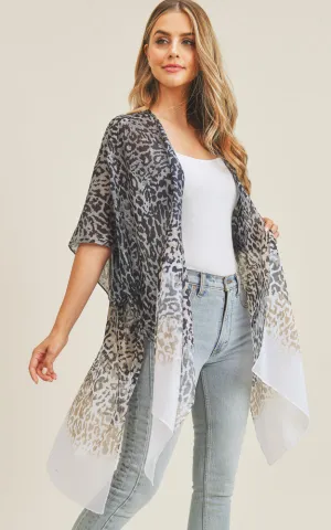 MS0222 Leopard Multi Color Layered Print Cover Up Kimono