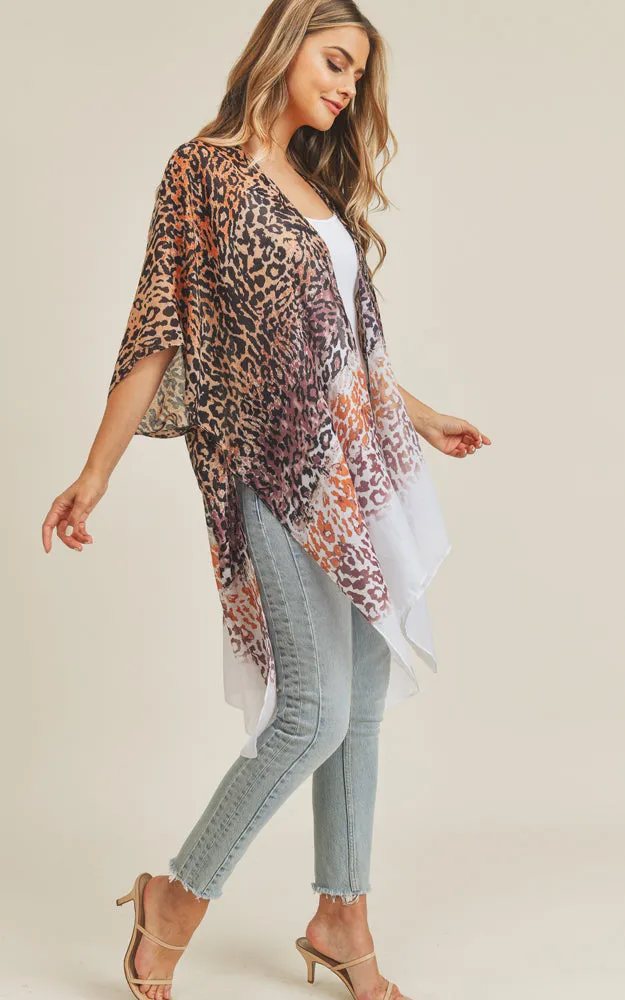 MS0222 Leopard Multi Color Layered Print Cover Up Kimono
