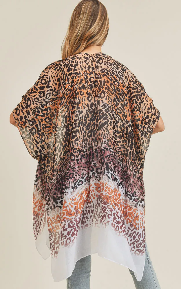 MS0222 Leopard Multi Color Layered Print Cover Up Kimono