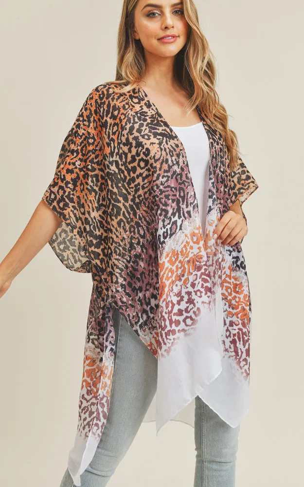 MS0222 Leopard Multi Color Layered Print Cover Up Kimono