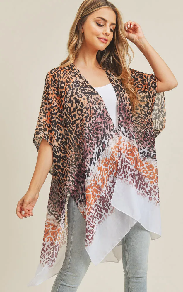 MS0222 Leopard Multi Color Layered Print Cover Up Kimono