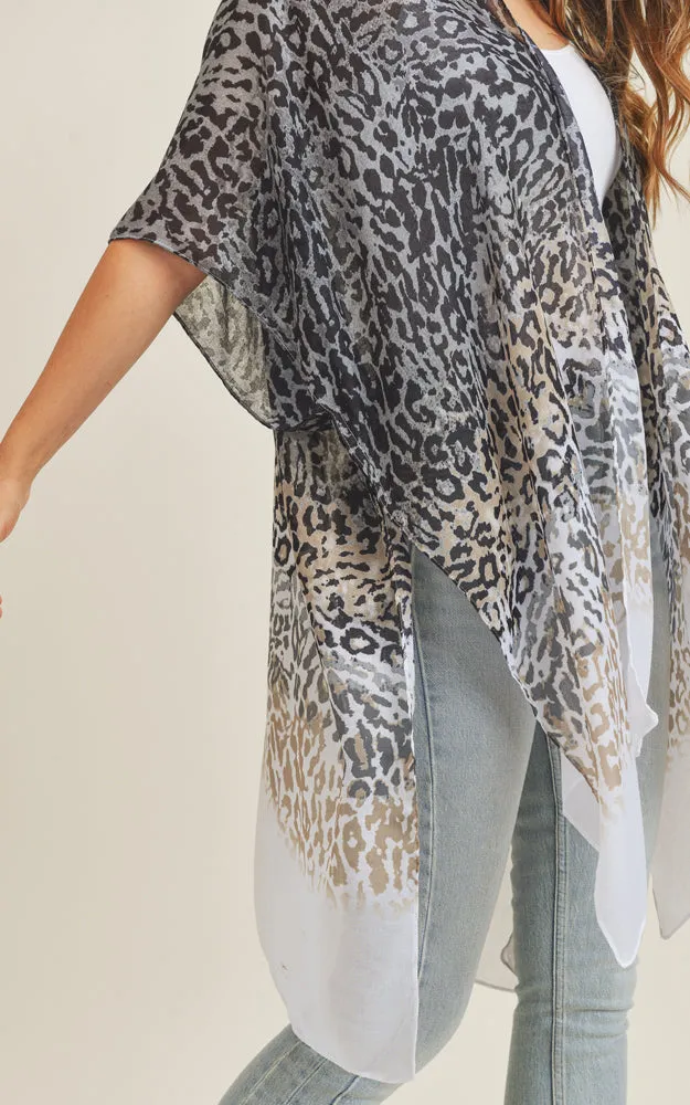 MS0222 Leopard Multi Color Layered Print Cover Up Kimono
