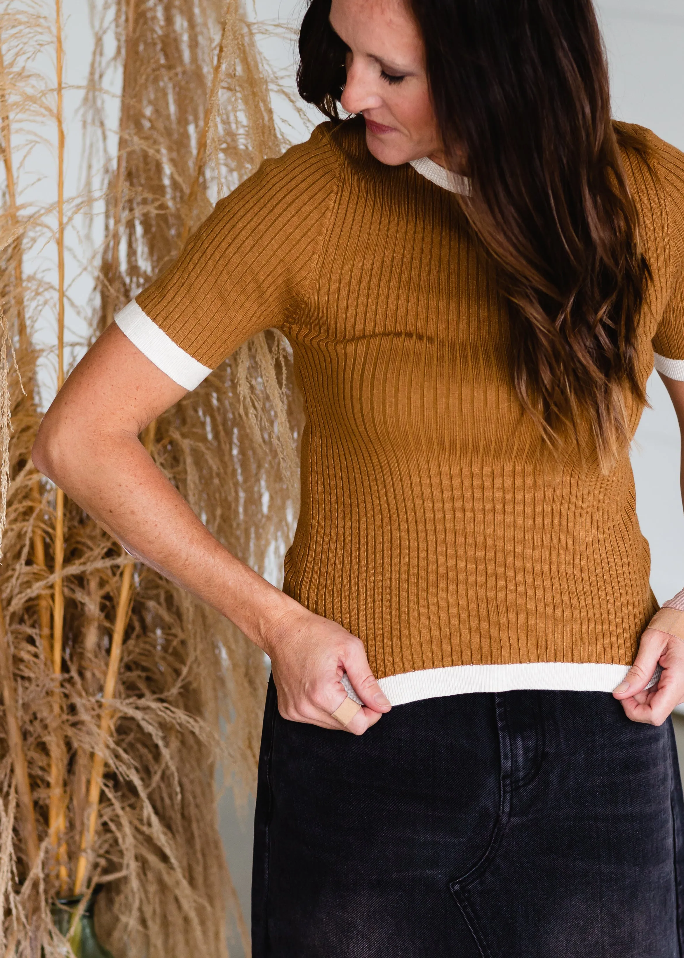 Mustard Contrast Ribbed Knit Top - FINAL SALE