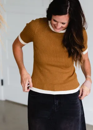 Mustard Contrast Ribbed Knit Top - FINAL SALE