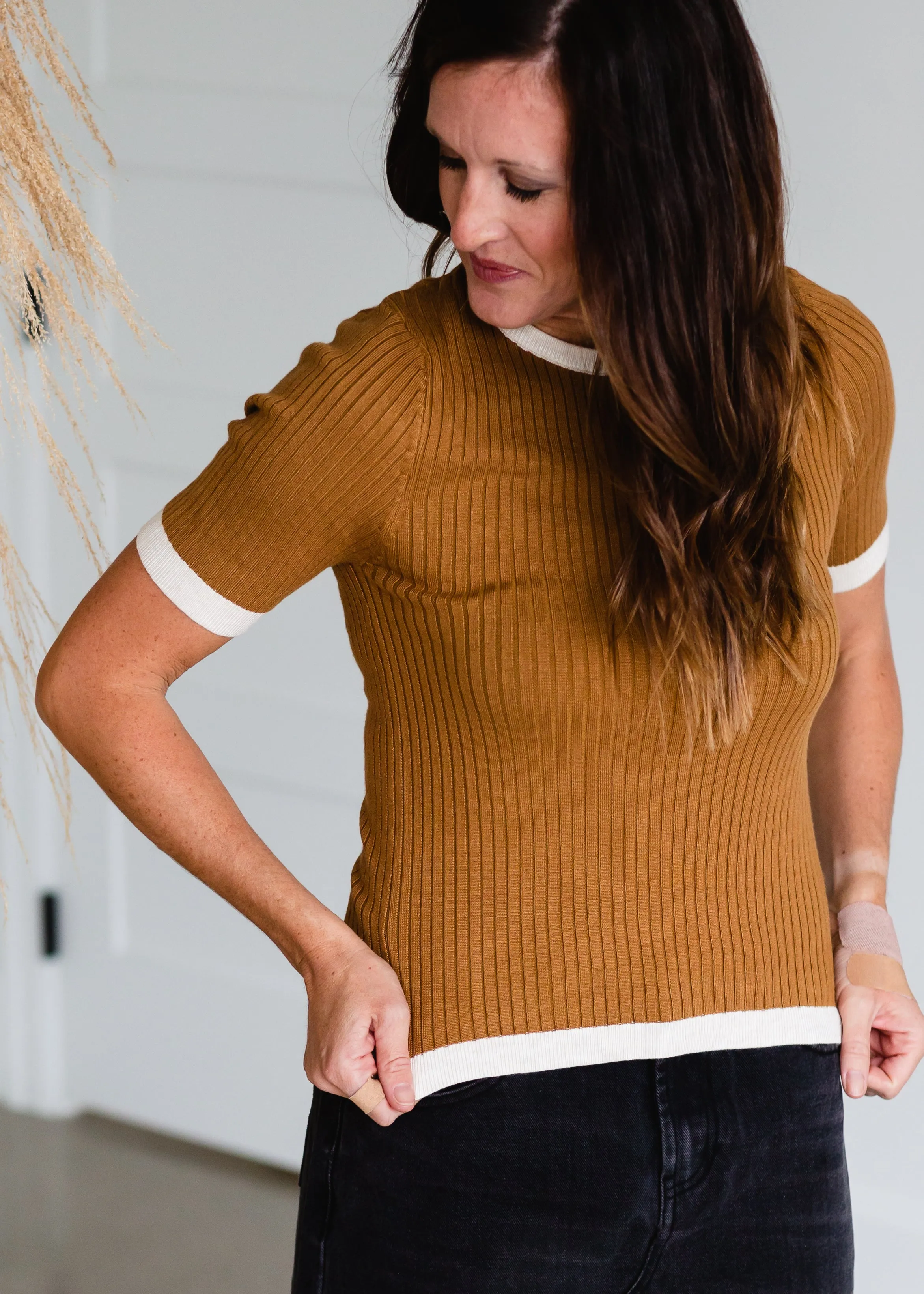 Mustard Contrast Ribbed Knit Top - FINAL SALE