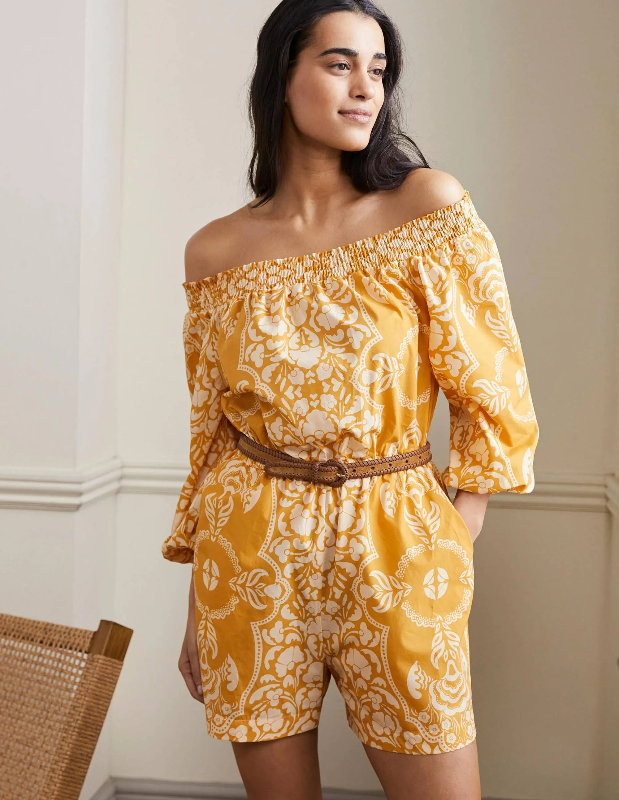 Off Shoulder Playsuit-Butter, Passion Bloom