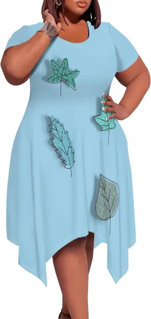 Oversize Tshirt Dress for Women Summer Printing Casual Plus Size Crewneck Short Sleeves Midi Tunic Dress with Pockets