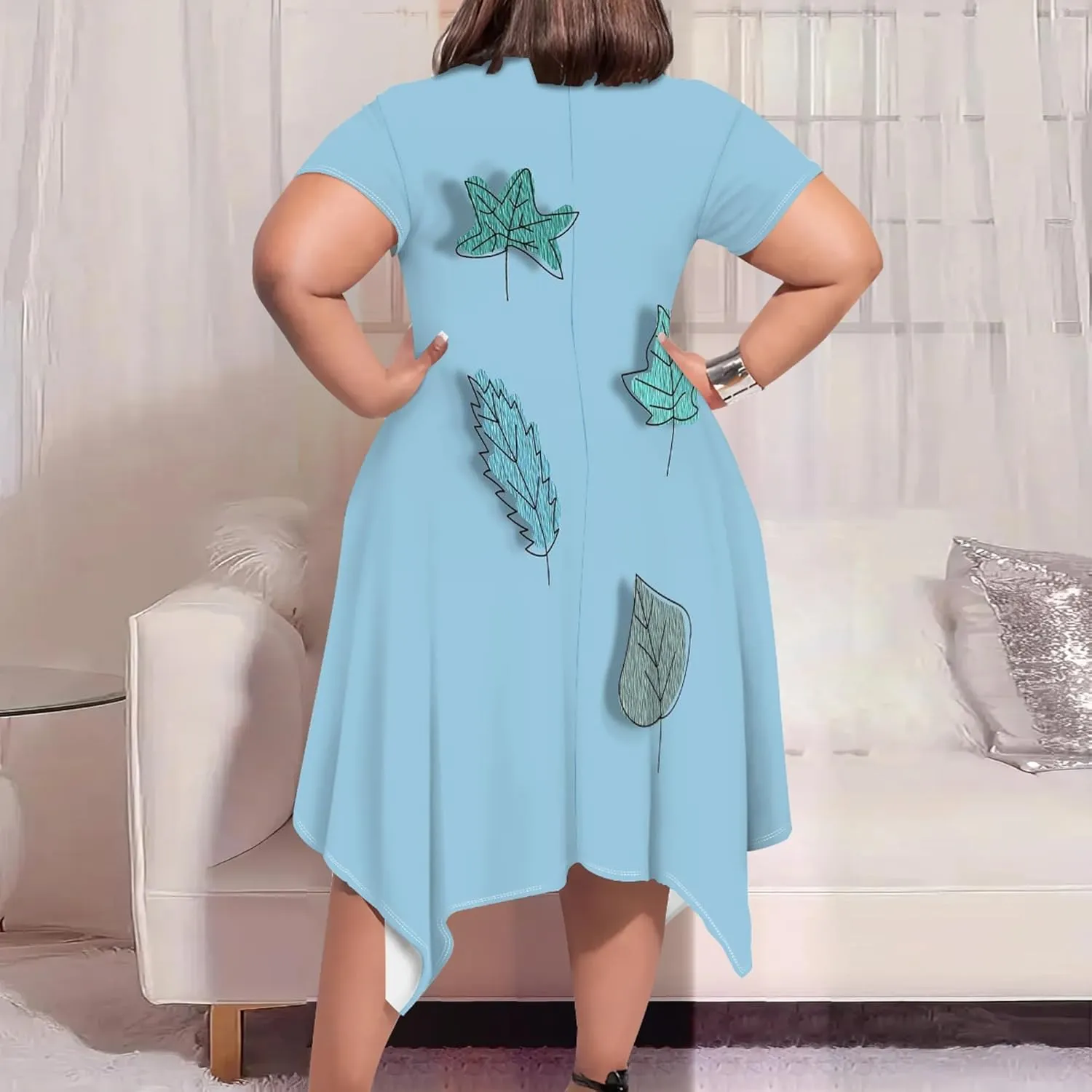 Oversize Tshirt Dress for Women Summer Printing Casual Plus Size Crewneck Short Sleeves Midi Tunic Dress with Pockets