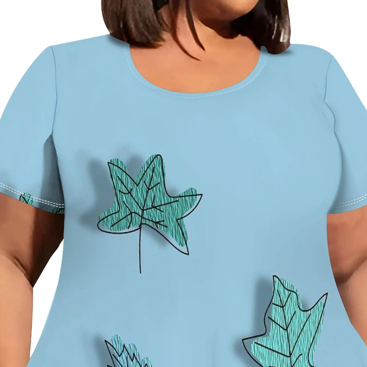 Oversize Tshirt Dress for Women Summer Printing Casual Plus Size Crewneck Short Sleeves Midi Tunic Dress with Pockets