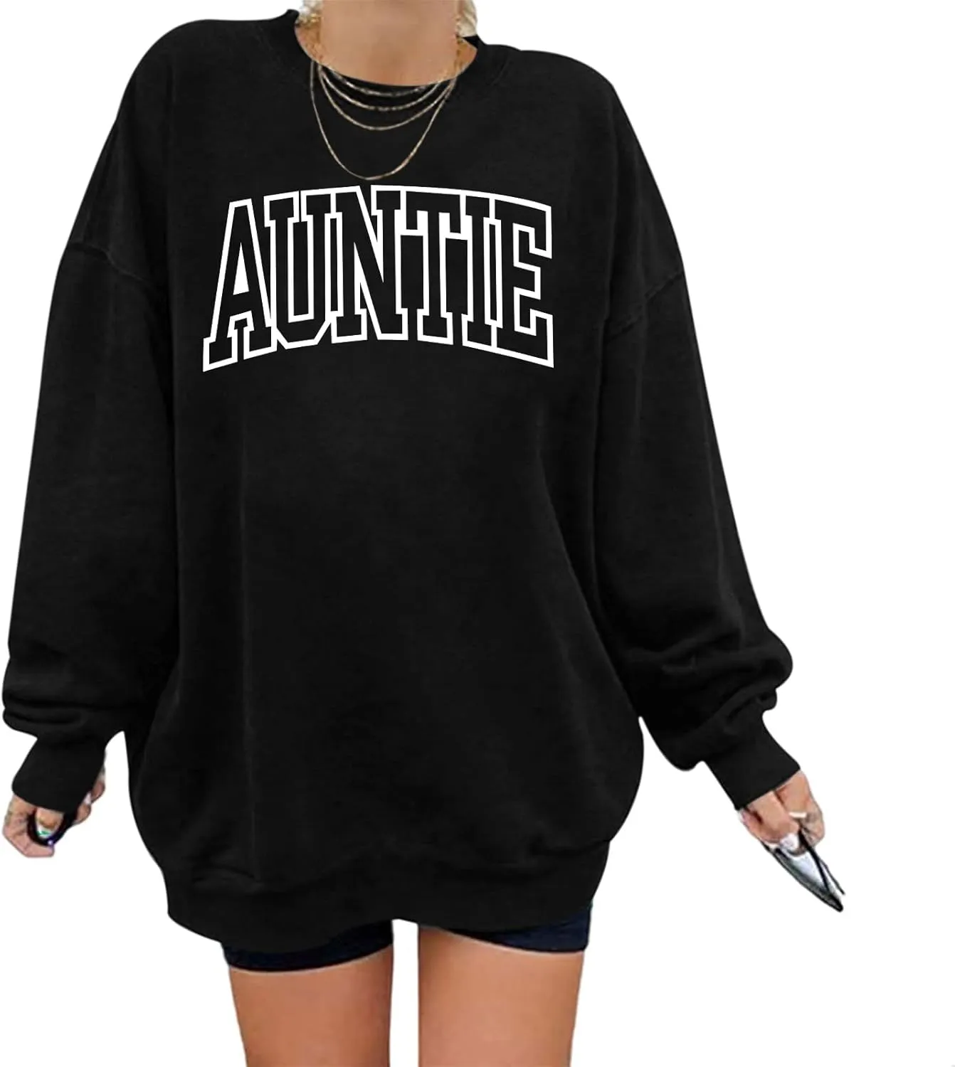 Oversized Auntie Printed Sweatshirt For Women Loose Fit Cool Aunt Crewneck Cotton Sweatshirts Long Sleeve Pullover