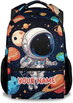 Personalized Astronaut School Backpack for Girls - 17 Inch Black Backpacks for Kids 8-10 Years - Lightweight Cute Bookbag for Elementary