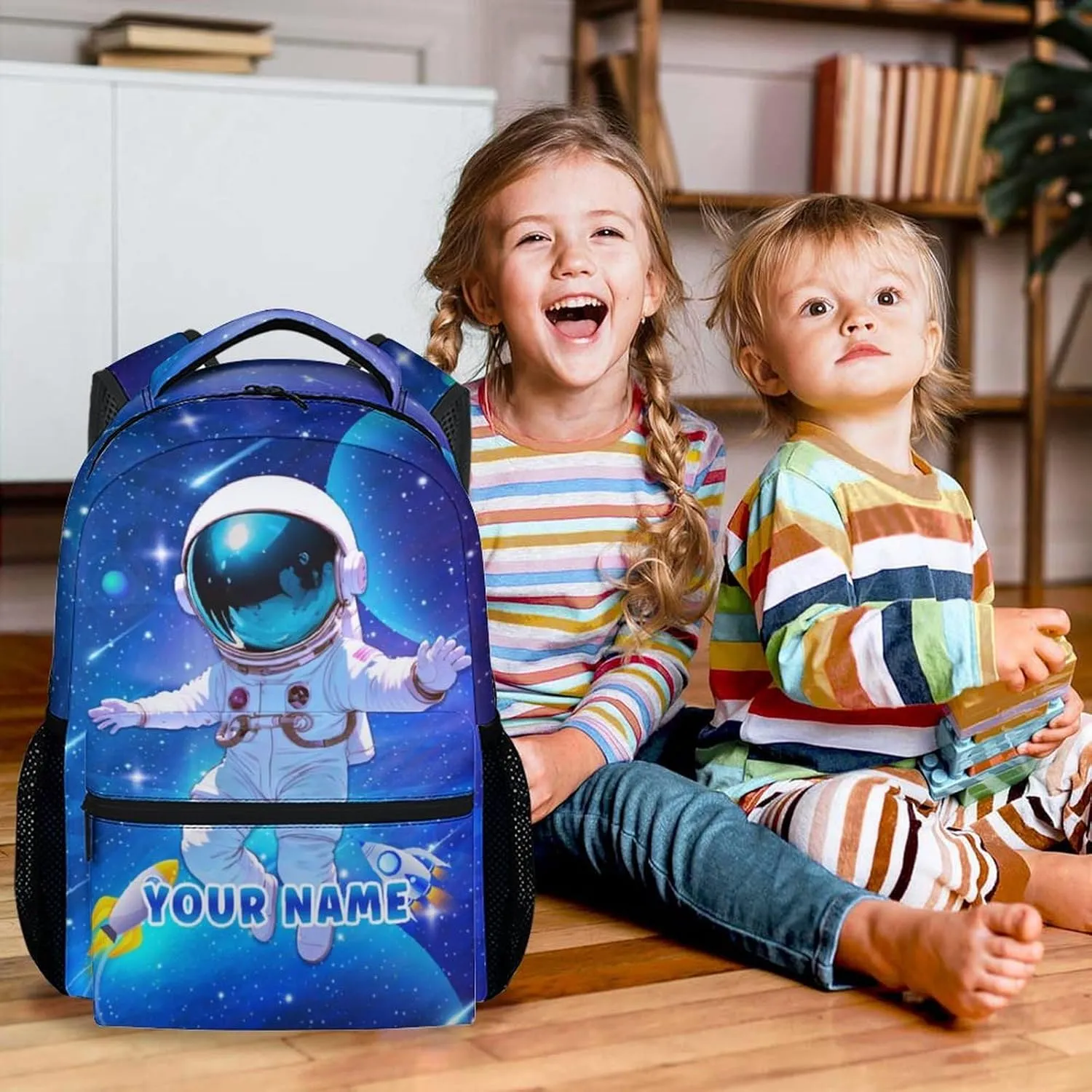 Personalized Astronaut School Backpack for Girls - 17 Inch Blue Backpacks for Kids 8-10 Years - Lightweight Cool Bookbag for Elementary