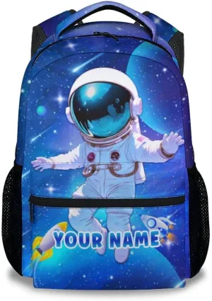 Personalized Astronaut School Backpack for Girls - 17 Inch Blue Backpacks for Kids 8-10 Years - Lightweight Cool Bookbag for Elementary