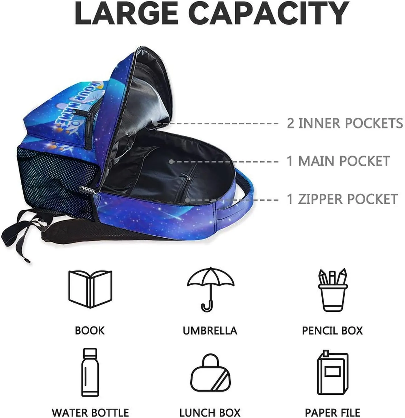 Personalized Astronaut School Backpack for Girls - 17 Inch Blue Backpacks for Kids 8-10 Years - Lightweight Cool Bookbag for Elementary