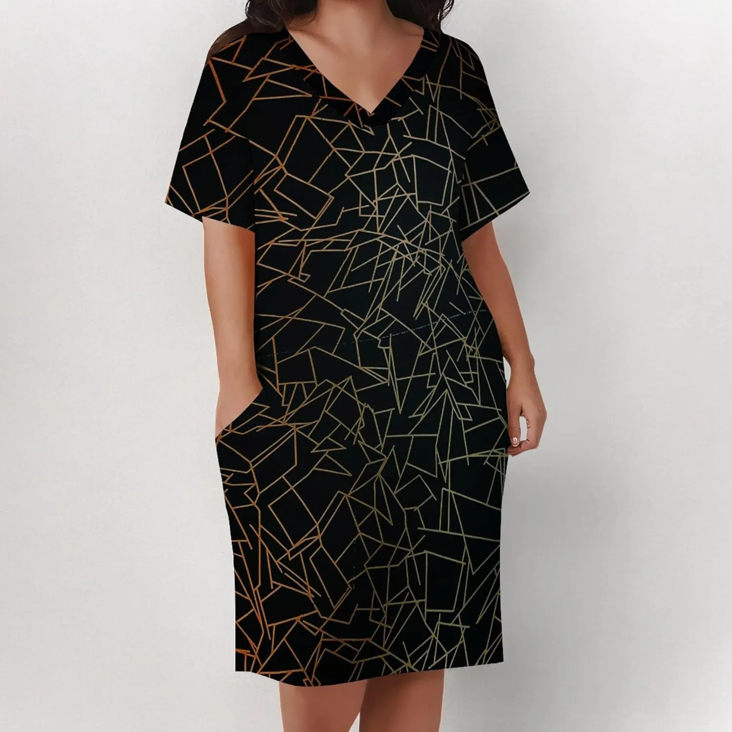 Plus Size Dresses for Curvy Women with Pockets V Neck Short Sleeve T Shirt Midi Dress A Line Beach Holiday Dress