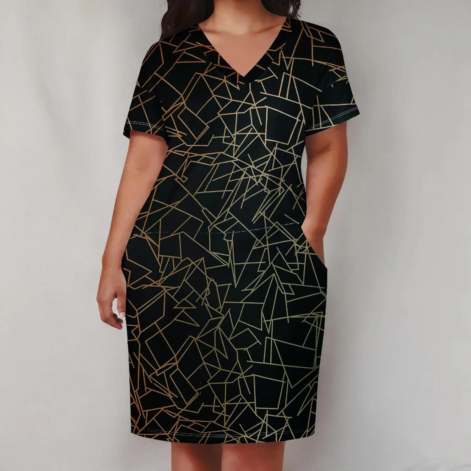 Plus Size Dresses for Curvy Women with Pockets V Neck Short Sleeve T Shirt Midi Dress A Line Beach Holiday Dress