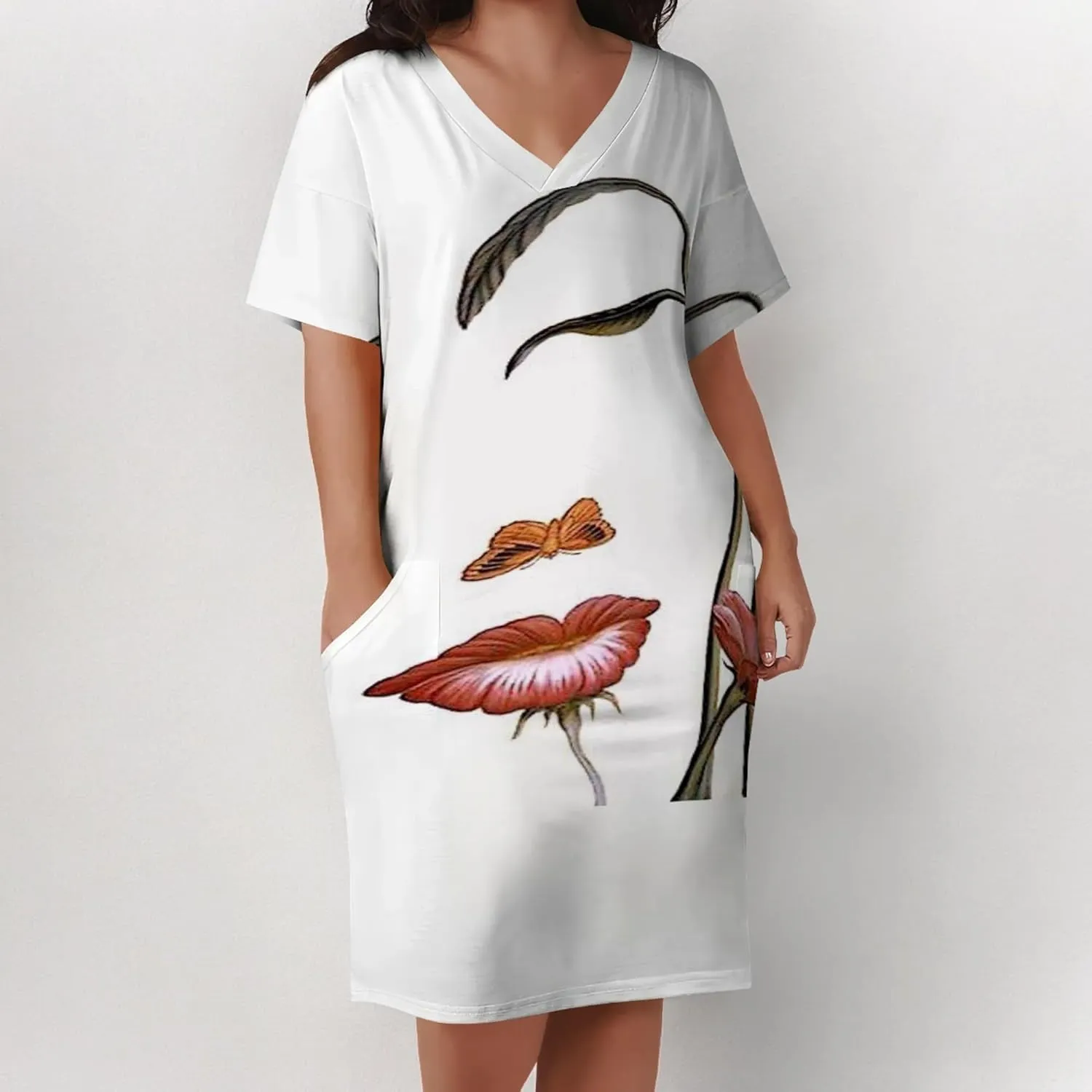 Plus Size Dresses for Curvy Women with Pockets V Neck Short Sleeve T Shirt Midi Dress A Line Beach Holiday Dress