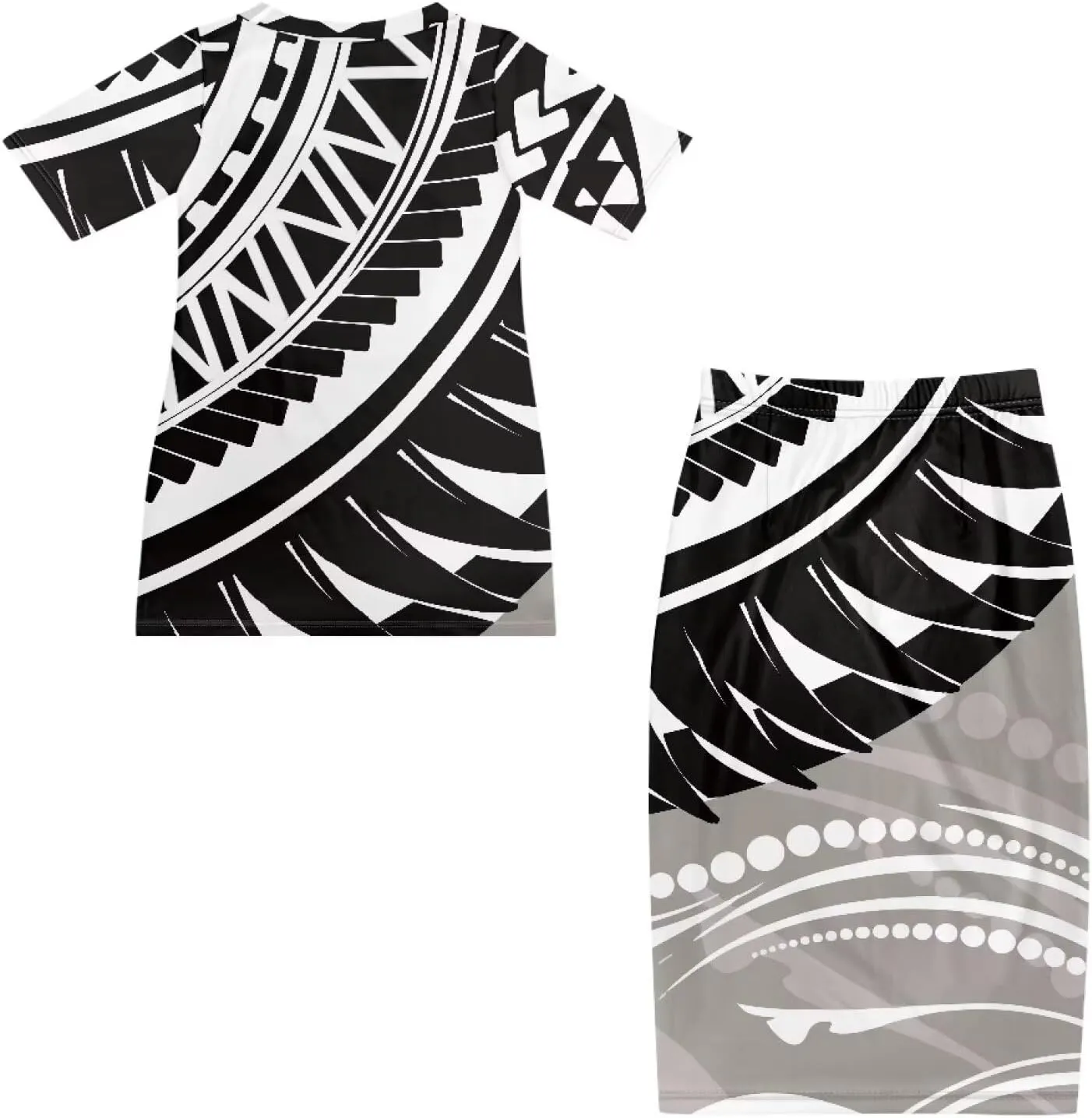 Polynesian Puletasi Samoa Womens Long Maxi Skirt Set 2 Piece Outfits Short Sleeve Top Elastic Waist Skirt Set