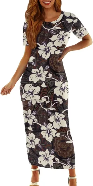 Polynesian Tribal Clothing Summer 2 Piece Dresses Women Plus Size Short Sleeve High Waist Long Maxi Skirts Set