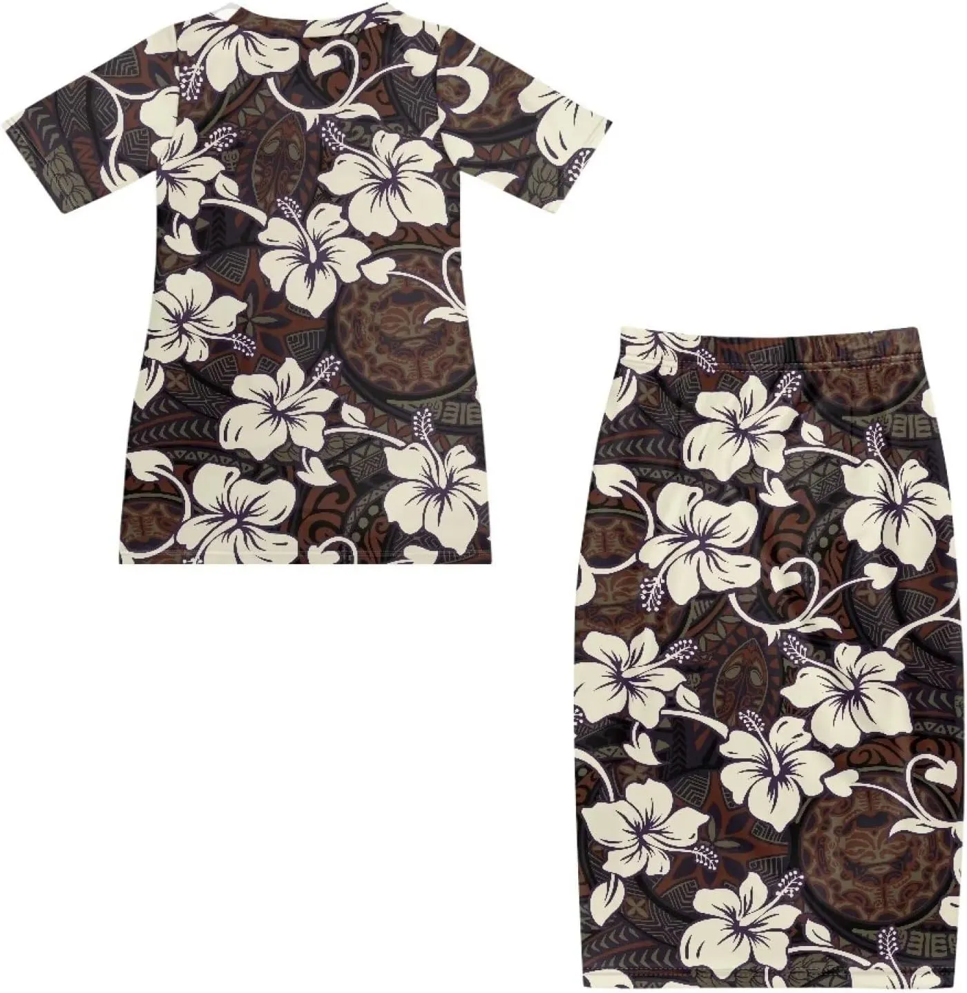 Polynesian Tribal Clothing Summer 2 Piece Dresses Women Plus Size Short Sleeve High Waist Long Maxi Skirts Set