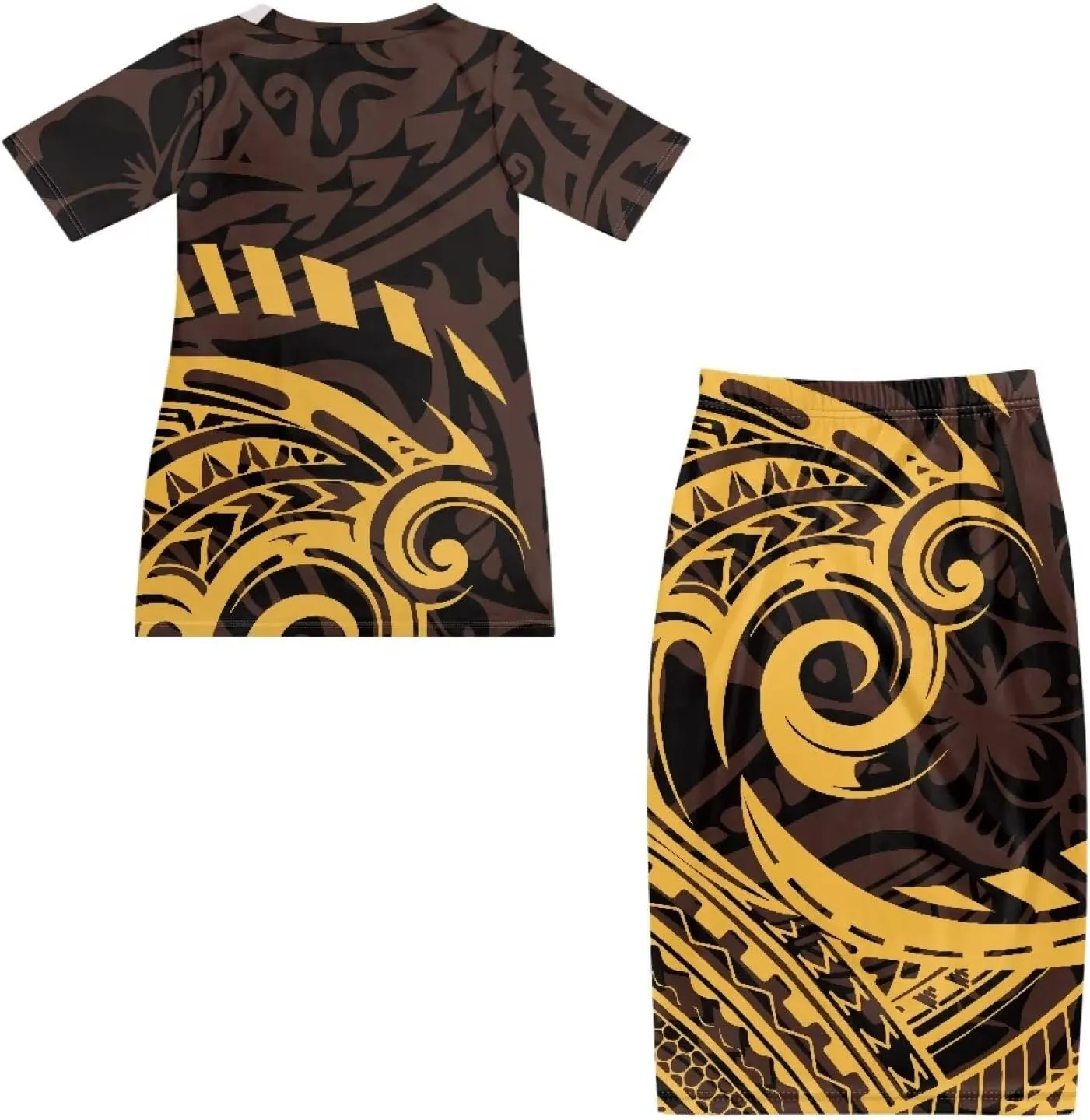 Polynesian Tribal Clothing Summer 2 Piece Dresses Women Plus Size Short Sleeve High Waist Long Maxi Skirts Set