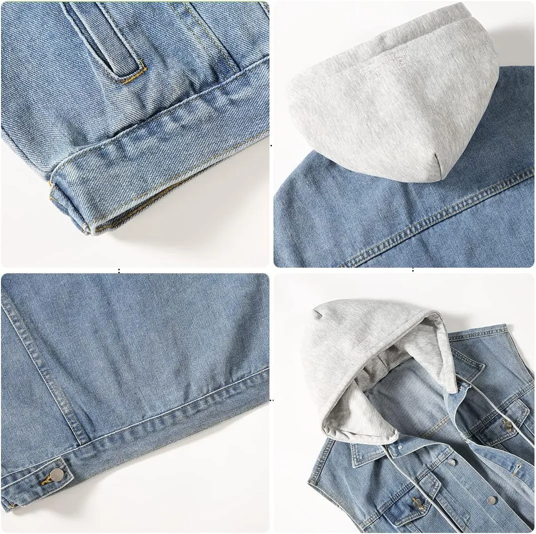 PRIJOUHE Men's Denim Vest Jean Vest Black Denim Motorcycle Black Blue Biker Plus Size Sleeveless