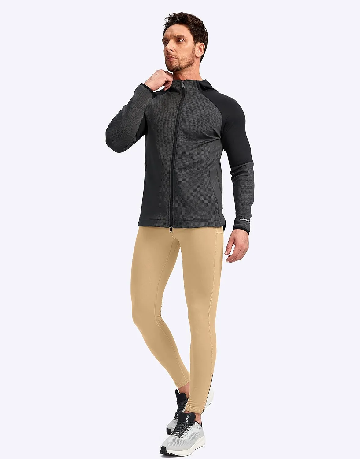 Pudolla Men's Thermal Running Tights with 3 Zipper Pockets Workout Compression Leggings Cycling Pants for Men Hiking Jogging