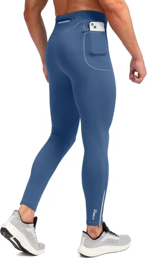 Pudolla Men's Thermal Running Tights with 3 Zipper Pockets Workout Compression Leggings Cycling Pants for Men Hiking Jogging