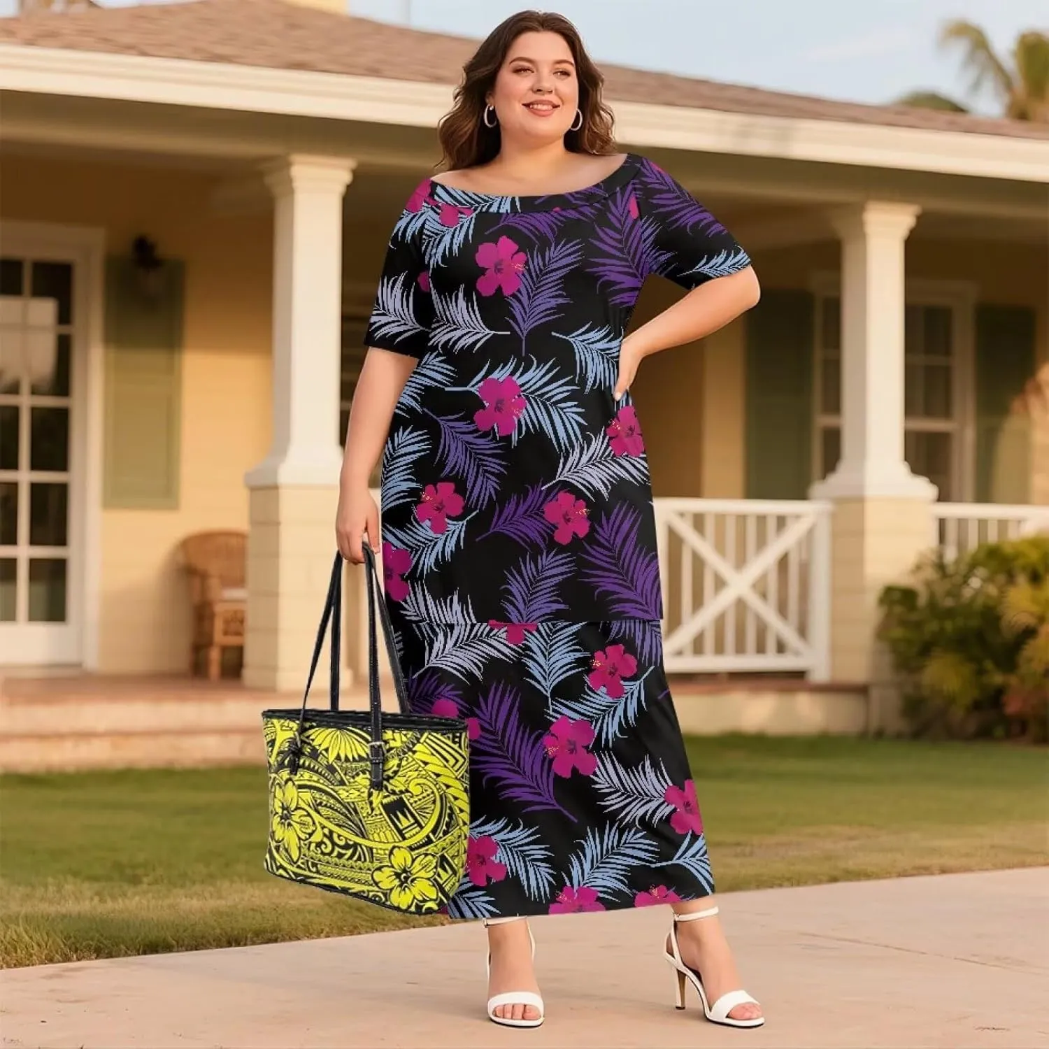 Puletasi Polynesian Tribal Clothing Plus Size Crew Neck Two Piece Set Off Shoulder Long Dress Top Skirts Outfits