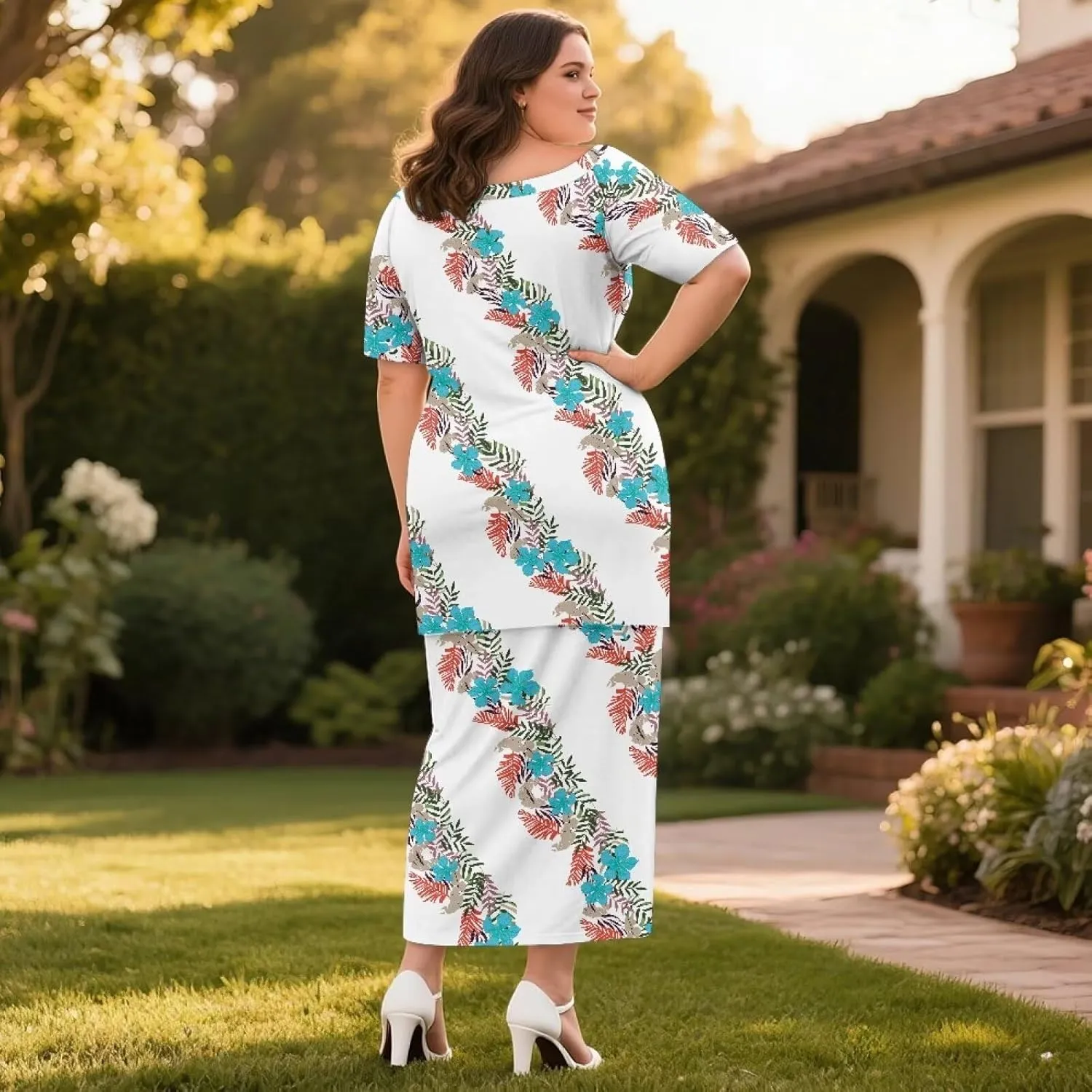 Puletasi Polynesian Tribal Clothing Plus Size Crew Neck Two Piece Set Off Shoulder Long Dress Top Skirts Outfits
