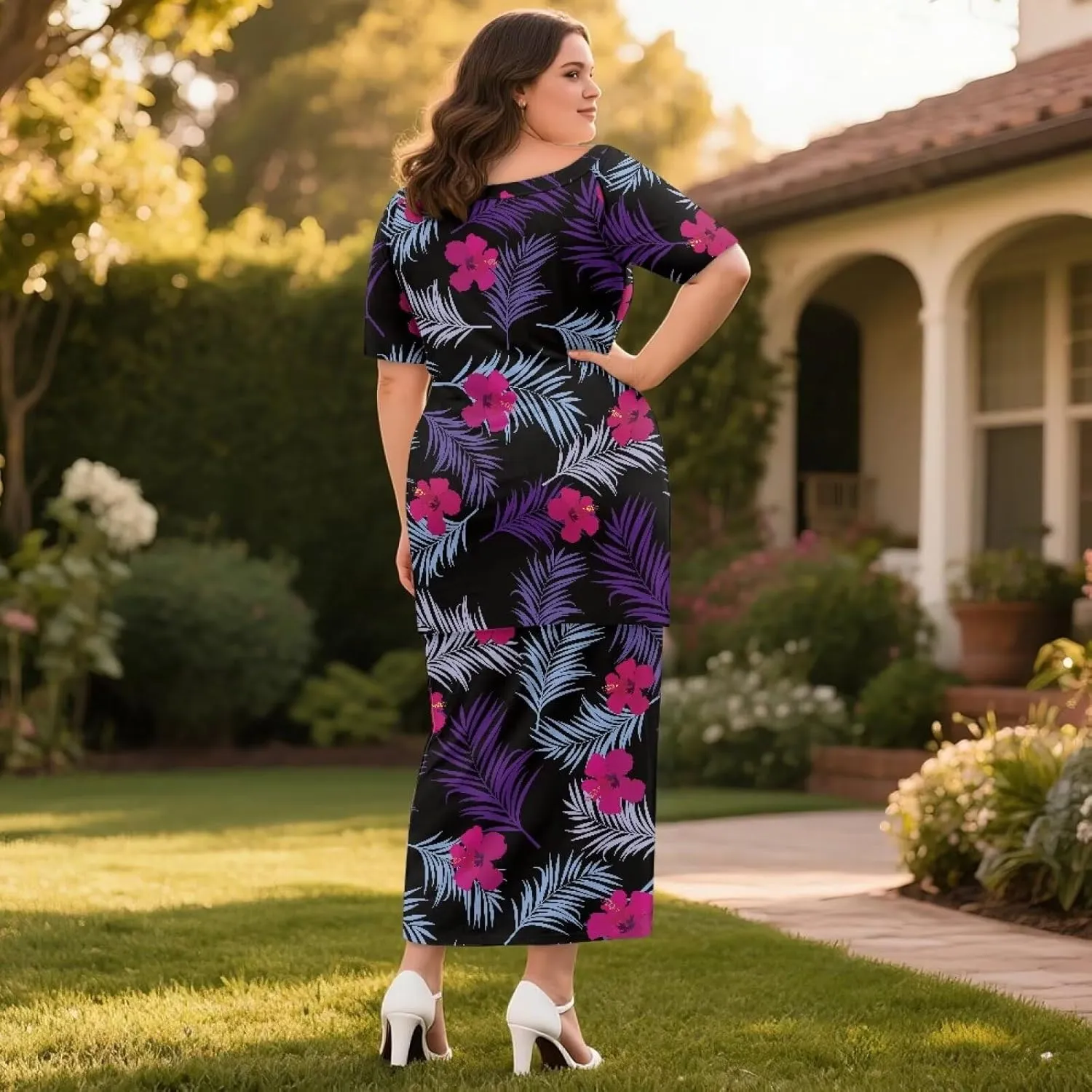 Puletasi Polynesian Tribal Clothing Plus Size Crew Neck Two Piece Set Off Shoulder Long Dress Top Skirts Outfits