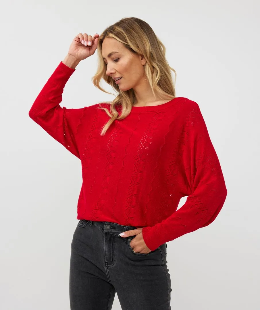 Revna Red Batwing Lurex Sweater - EsQualo W2431701