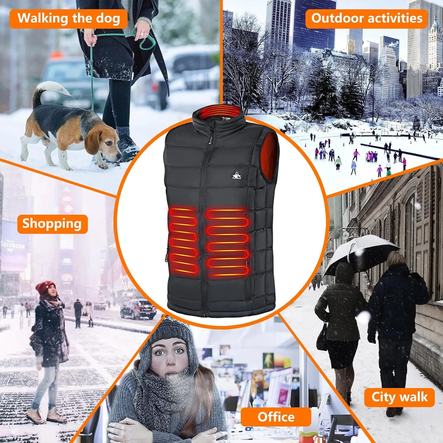 Rex Rabbit Heated Vest for Men,Electric Vest for men 6 Heating Zones,Men Electric Heating Vest Battery Pack Plug Included