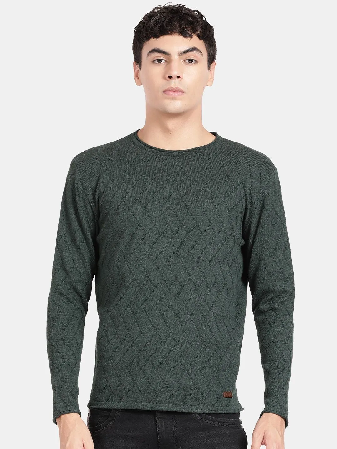 Roll Neck Dark Pine Melange Full Sleeve Pullover