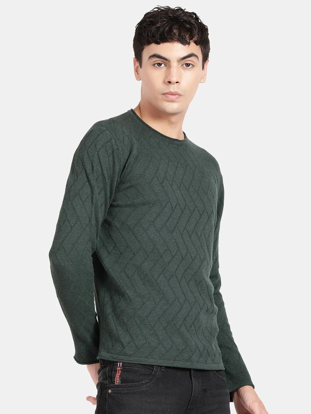 Roll Neck Dark Pine Melange Full Sleeve Pullover