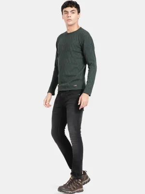 Roll Neck Dark Pine Melange Full Sleeve Pullover