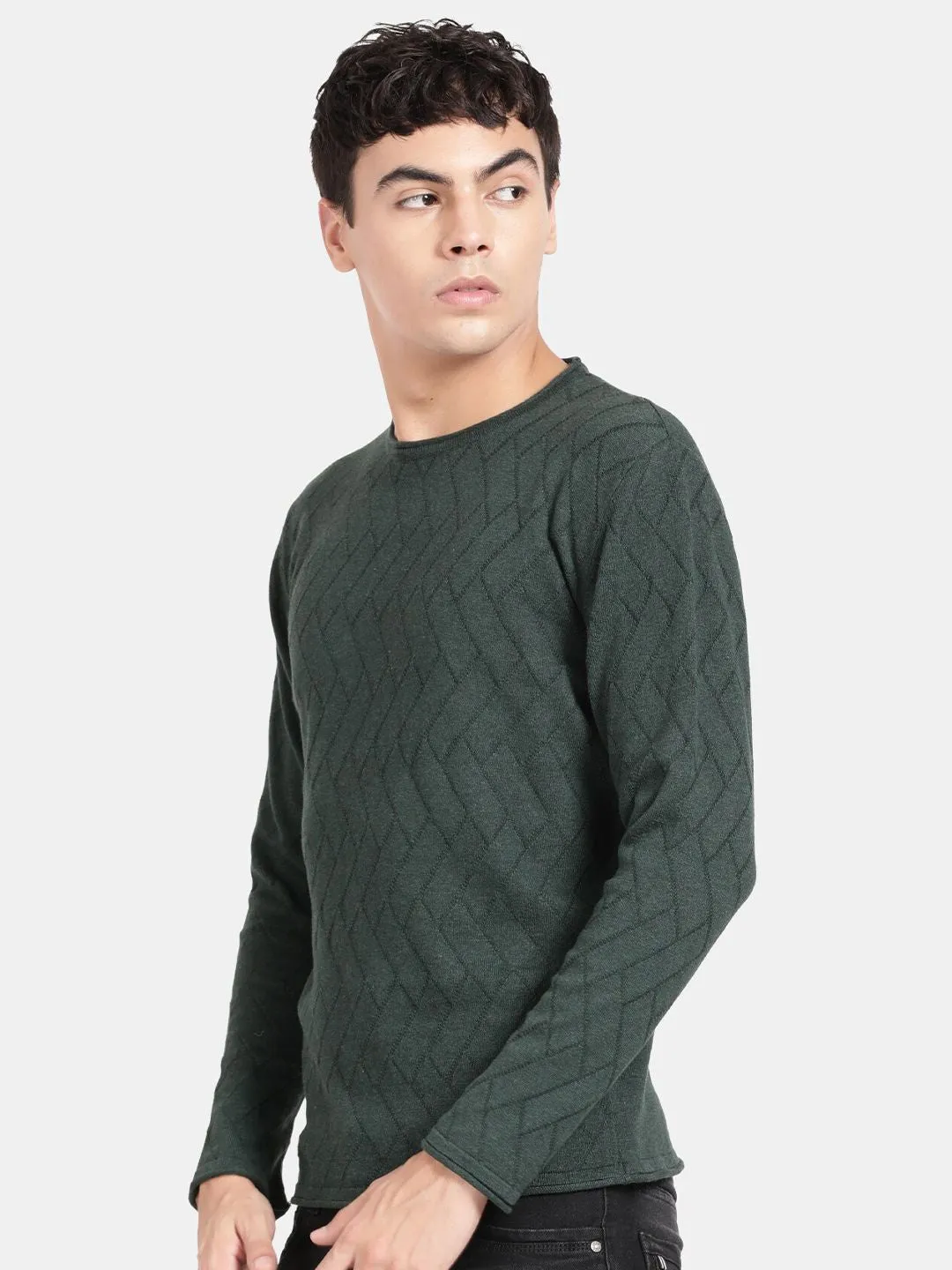 Roll Neck Dark Pine Melange Full Sleeve Pullover