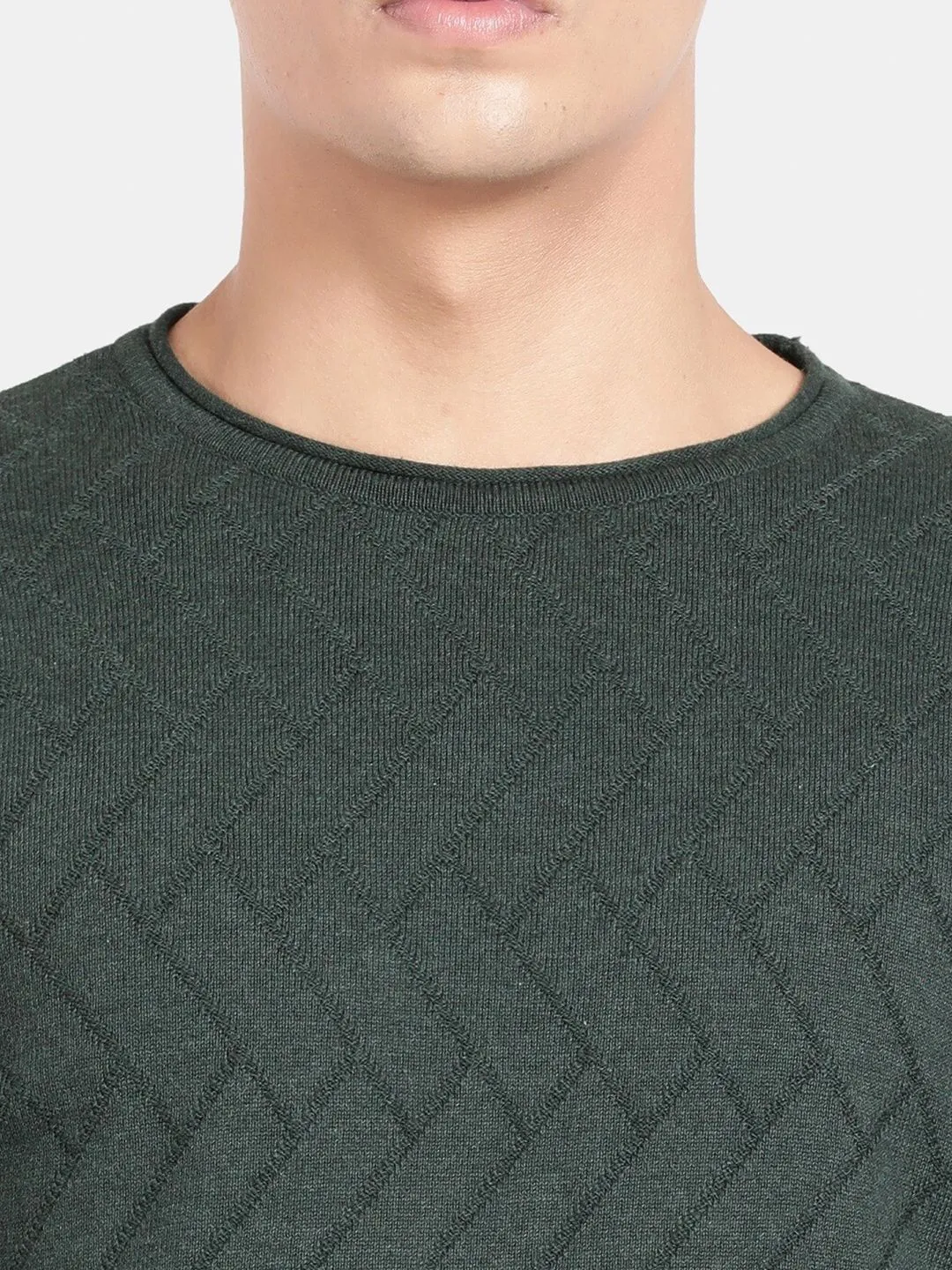 Roll Neck Dark Pine Melange Full Sleeve Pullover