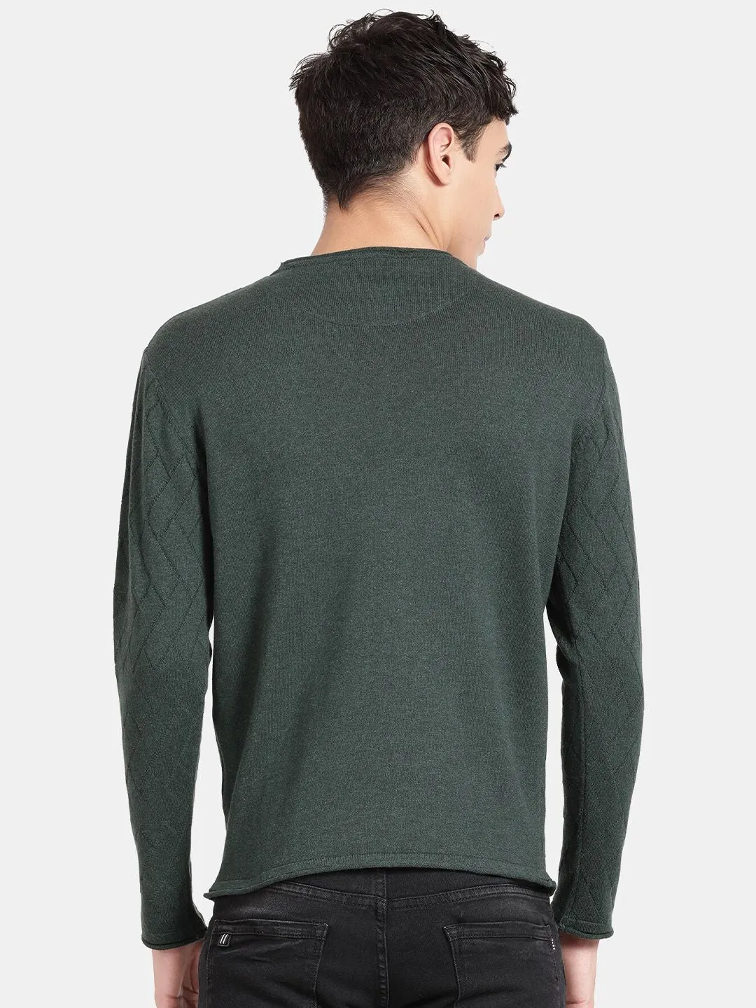 Roll Neck Dark Pine Melange Full Sleeve Pullover