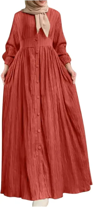 Ruffle Hem Muslim Abaya Women Plus Size Crewneck Long Sleeve Maxi Dress Arabian Dubai Islamic Robe Without Headscarf