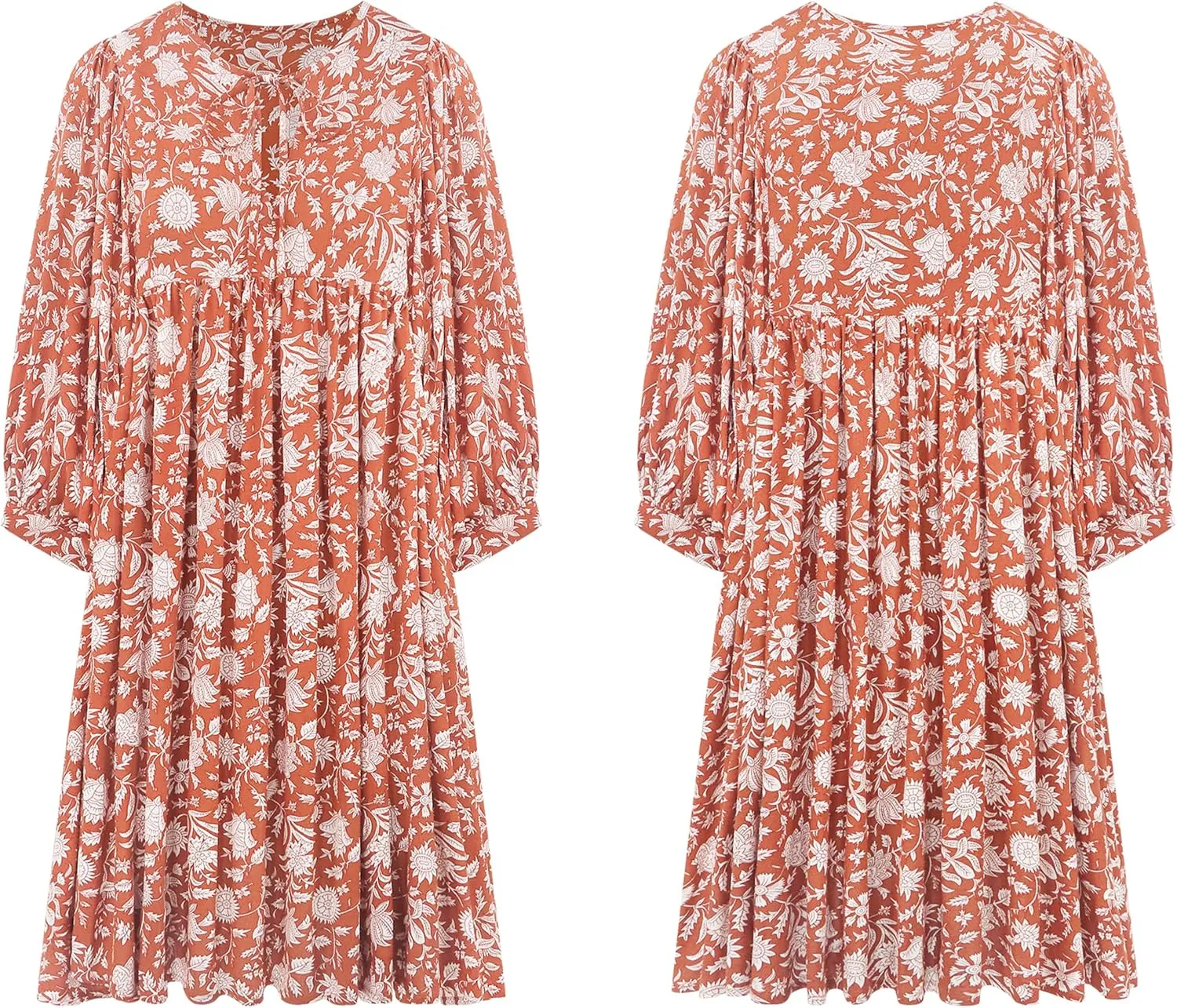 R.Vivimos Women's Summer V Neck Casual Dresses Lantern Sleeve Boho Floral Print Loose Flowy Mini Dress