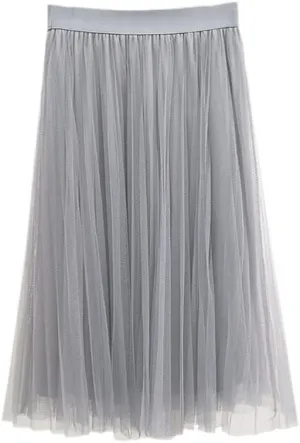 SaoBiiu Summer Pleated Lace Skirt Women Double Layer Sweet Mesh Elastic High Waist Spring Long Skirts